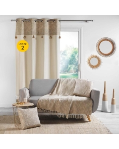 Lot de 2 Rideaux a oeillets 140 x 240 cm polycoton + haut métallisé Sultan Or