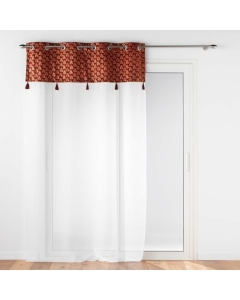 Voilage grande hauteur 140 x 280 cm voile sablé + haut velours Evie Bordeaux