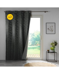 Lot de 2 Rideaux a oeillets 140 x 260 cm 100% occultant/jacquard Lunella Anthracite