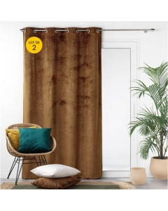 Lot de 2 Rideaux occutant 140 x 240 cm en velours relief Analia Camel