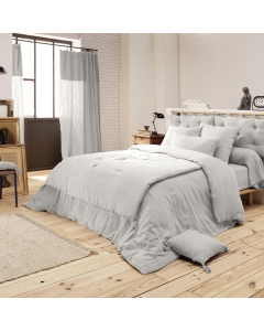 Bout de lit double gaze de coton à pompons 90 x 200 cm Gaia Gris