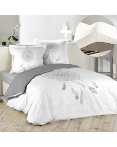 Ensemble housse de couette 220x240 cm rêveline + drap housse 140x190 Blanc