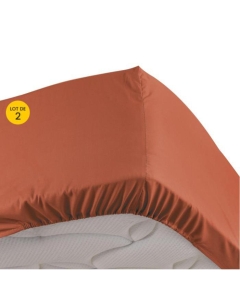 Lot de 2 Draps housse King size Orange 180 x 200 cm en percale bonnet 30 cm