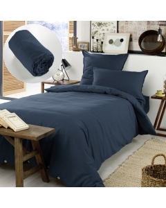 Pack Housse de couette chaude en flanelle 140 x 200 cm + drap housse 90x190 Bleu