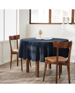 Nappe ronde (0) 180 cm gaze de coton unie gaïa Bleu foncé