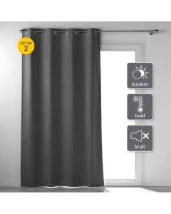 Lot de 2 Rideaux a oeillets 135 x 260 cm 100% occultant thermique uni occultissime Anthracite