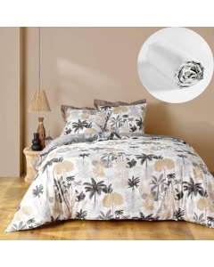 Parure de Lit Scarlett Gris 240 x 220 cm + Drap-Housse 140x190 cm Blanc
