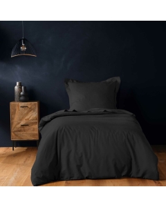 Housse de couette 1 personne 140 x 200 cm uni 57 fils lina Noir