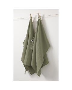 Lot de 2 essuie-mains gaze de coton 50 x 70 cm gaia romarin Kaki