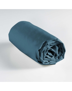 Drap housse 2 personnes 160 x 200 cm uni 57 fils lina Bleu nuit