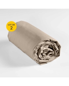 Lot de 2 draps housse king size 180 x 200 cm coton 57 fils Beige