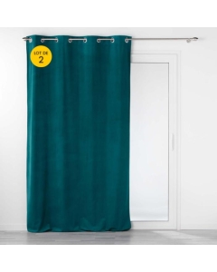 Lot de 2 Rideaux tamisant à oeillets 140 x 260 cm velours relief Velouriane Pétrole