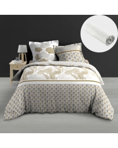 PacK housse de couette 260 x 240 cm  percale 78 fils Melisse + DH 160x200 cm Blanc