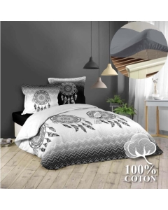 Pack housse de couette 220x240 cm Attrape reves + drap housse 140x190 Gris