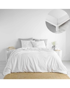 Pack parure 240 x 220 cm coton lavé 57 fils + DH 140x190 cm Linette Blanc