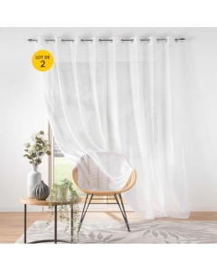 Lot de 2 voilages grande largeur 300 x 240 cm voile sablé Lissea Blanc