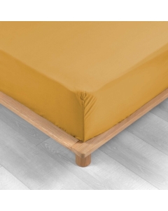Drap housse 2 personnes 140 x 190 cm bonnet 30 cm percale de coton 78 fils Ocre