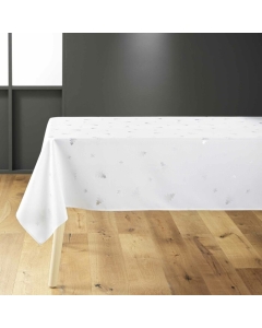 Nappe rectangle 150 x 240 cm polyester imprime metallise sapin Blanc/argent