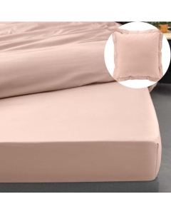 Drap housse qualité hotêl 160 x 200 cm + 2 taies en percale 78 fils Rose