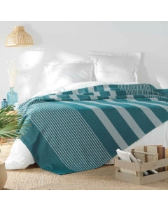 Couvre lit 2 personnes 240 x 260 cm coton/polyester tisse adele Bleu