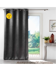 Lot de 2 rideaux 100% occultant 135 x 240 cm velours frappé Anthéa Anthracite