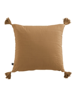 Coussin déhoussable avec pompons gaze de coton 40 x 40 cm gaia camel Marron