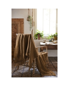 Plaid à franges 180 x 220 cm  bouteille recyclé Gabin Camel