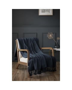 Plaid 130x160 cm en coton texturé Sixtine – Bleu Marine