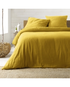 Parure de lit 240 x 220 cm double gaze coton uni 57 fils Angelia Jaune