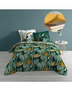 Pack housse de couette 220x240 cm Brazilia + drap housse 140x190 Jaune