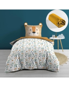 Pack housse de couette enfant Loumba 140 x 200 cm + drap housse Curry