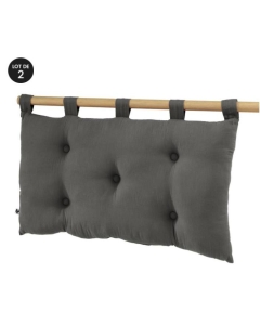 Lot de 2 Têtes de lit 5 boutons avec passants – 50 x 80 cm – Gaze de coton Gaïa Anthracite