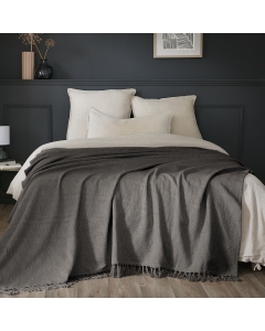 Plaid 180 x 220 cm en coton texturé Sixtine – Gris