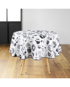 Nappe ronde (0) 180 cm polyester imprime kitchen Blanc