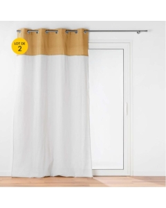 Lot de 2 rideaux a oeillets 140 x 240 cm polycoton + haut en jute Janara Ocre
