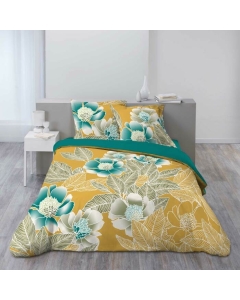Housse de couette 240 x 220 cm coton 42 fils + 2 taies Florella jaune