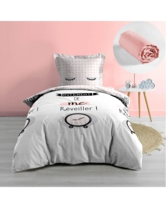 Pack parure de couette enfant Dring 140 x 200 cm + drap housse 90 x 190 x 30 Rose