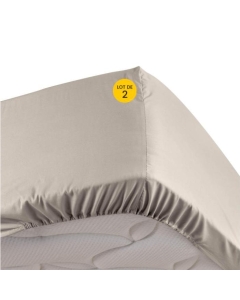 Lot de 2 Draps housse couleur lin 140 x 190 cm en percale bonnet 30 cm