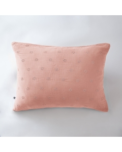 Taie d'oreiller brodée en gaze de coton 50 x 70 cm Gaïa Boho Rose pêche