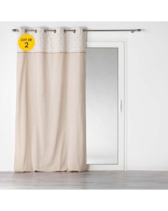 Lot de 2  Rideaux à oeillets 140 x 240 cm polycoton + jute imprimée Bahina Ecru-blanc