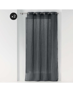 Lot de 2 Voilages  a oeillets 140 x 240 cm effet lin tissé Zazy Anthracite