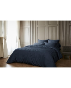 Pack Housse de couette 240 x 220 cm bambou de satin 120 fils Salomé + Drap housse 140 x 190 cm Bleu nuit