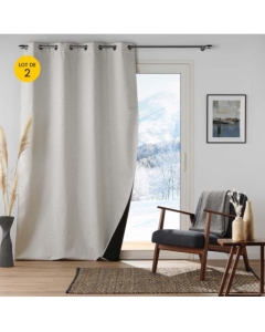 Lot de 2 Rideaux  à oeillets coupe froid 140 x 260 cm jacquard Polarine Naturel