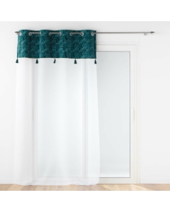 Voilage a oeillets 140 x 240 cm voile sablé + haut velours Palmina Bleu