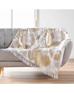 Plaid a franges 125 x 150 cm coton/polyester imprime metallisé Melisse