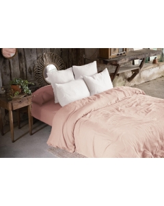 Housse de couette double gaze de coton 240x220 cm 4 taies Rose/Blanc