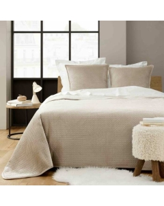 Couvre lit 220 x 240 cm +2 taies  60x60  cm en velours relief/sherpa Mylene Beige
