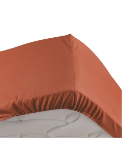 Drap housse 2 personnes 180 x 200 cm percale uni 78 fils bonnet 30 cm Terracotta