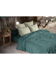 Housse de couette double gaze de coton 240x220 cm 2 taies Bleu/Vert