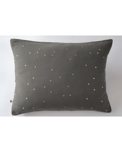Taie d'oreiller gaze de coton brodée fil or 50 x 70 cm Gaia Chic Anthracite
